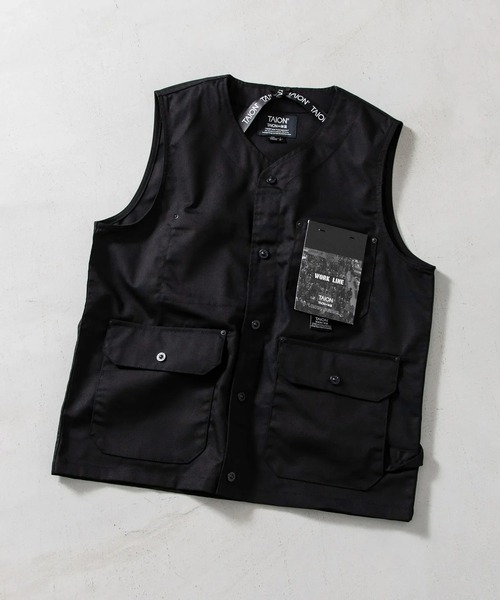 TAION(タイオン)の「【TAION(タイオン)】〈ユニセックス〉ノンダウン ワーク Vネックボタン ベスト-コットンダックキャンバス(ベスト・メンズ・ブラック/ダークオリーブ/ダークネイビー・S/M/L/XL/2XL)」の14枚目の写真