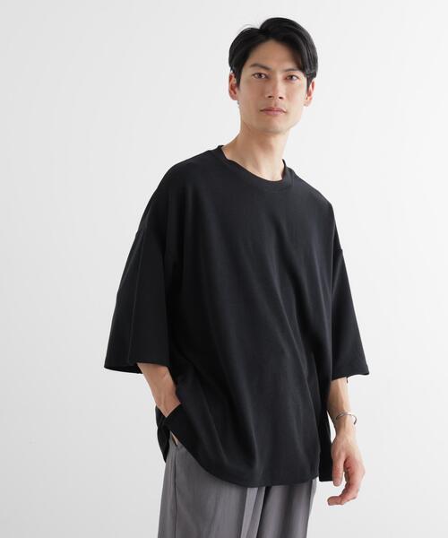 NANO universe(ナノユニバース)の「ストレッチフライス BIGTシャツ 半袖(Tシャツ/カットソー・メンズ・ブラック/ホワイト/カーキ・M/L)」の4枚目の写真
