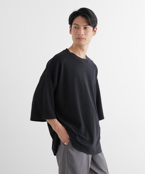 NANO universe(ナノユニバース)の「ストレッチフライス BIGTシャツ 半袖(Tシャツ/カットソー・メンズ・ブラック/ホワイト/カーキ・M/L)」の5枚目の写真
