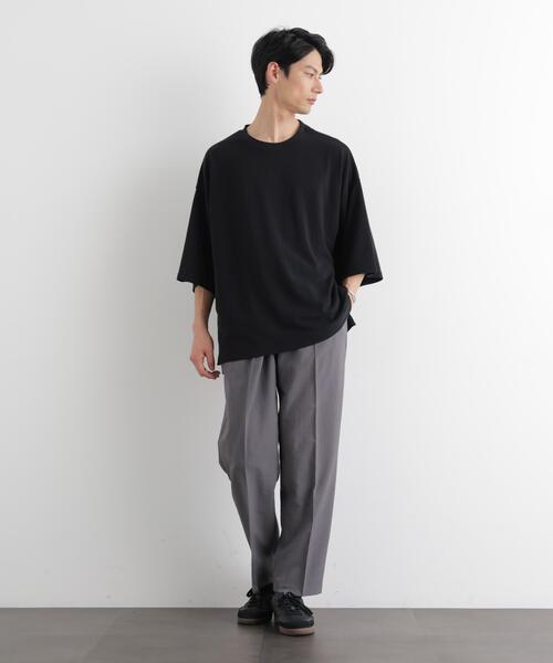 NANO universe(ナノユニバース)の「ストレッチフライス BIGTシャツ 半袖(Tシャツ/カットソー・メンズ・ブラック/ホワイト/カーキ・M/L)」の7枚目の写真