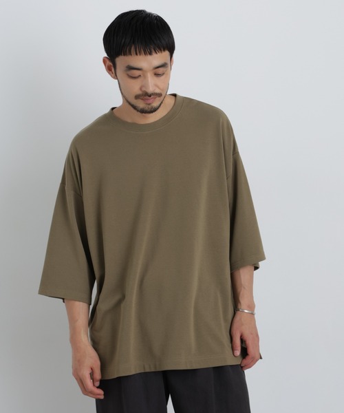 NANO universe(ナノユニバース)の「ストレッチフライス BIGTシャツ 半袖(Tシャツ/カットソー・メンズ・ブラック/ホワイト/カーキ・M/L)」の3枚目の写真
