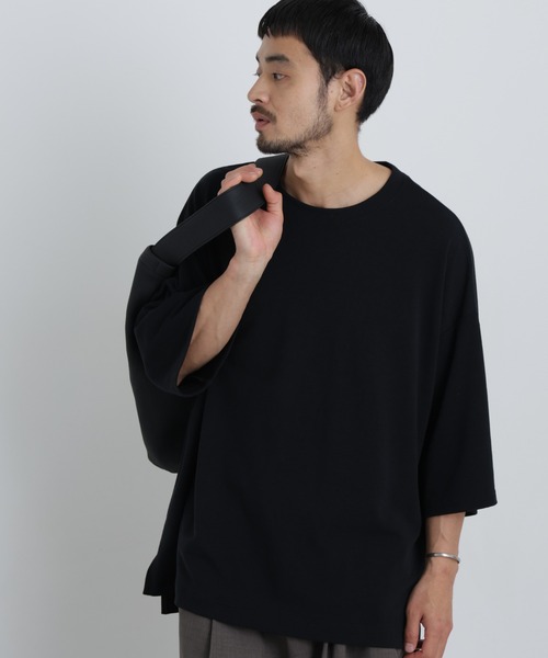NANO universe(ナノユニバース)の「ストレッチフライス BIGTシャツ 半袖(Tシャツ/カットソー・メンズ・ブラック/ホワイト/カーキ・M/L)」の1枚目の写真
