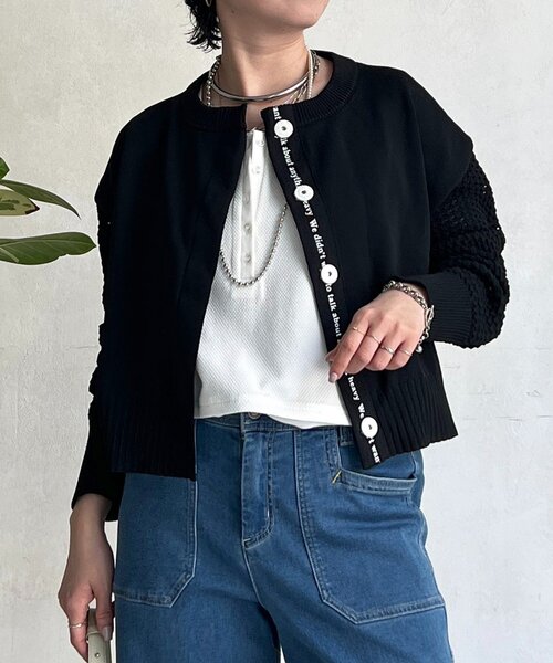 un dix cors（アンディコール）の「メッシュ袖カーデ（カーディガン/ボレロ・レディース・ベージュ/アイボリー/ブラック・FREE）」の2枚目の写真