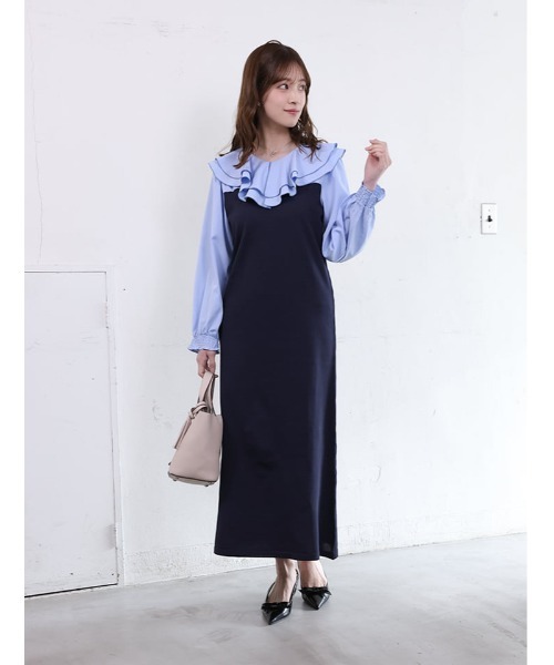 fifth(フィフス)の「衿元フリル異素材ドッキングワンピース(ワンピース・レディース・ブルー/ホワイト・M/XS)」の18枚目の写真