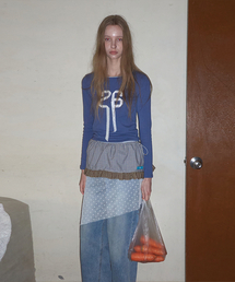 Check Frill layered skirt_ Dusty Blue