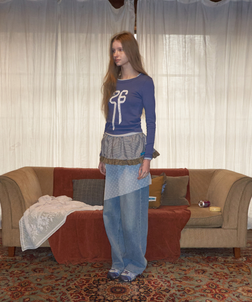 MAISON CREME(メゾンクレム)の「Check Frill layered skirt_ Dusty Blue(スカート・レディース・その他・FREE)」の4枚目の写真