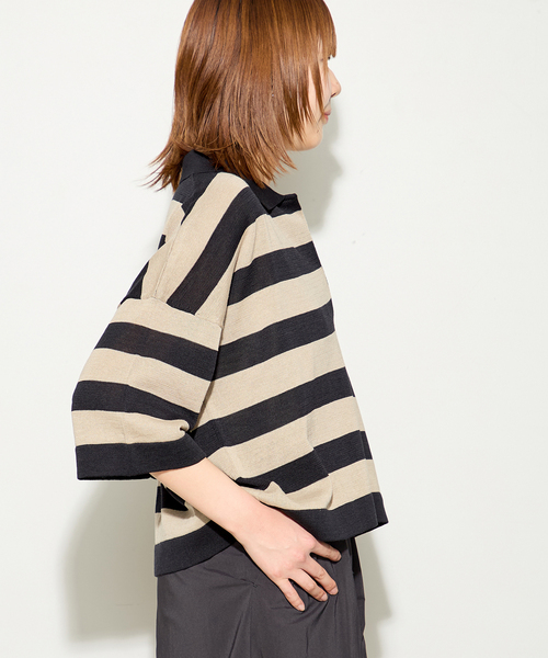 journal standard L'essage(ジャーナルスタンダードレサージュ)の「ボーダー襟つきニット(ニット/セーター・レディース・ブラウン/ブラック・FREE)」の5枚目の写真