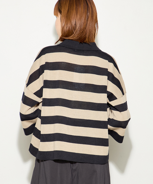 journal standard L'essage(ジャーナルスタンダードレサージュ)の「ボーダー襟つきニット(ニット/セーター・レディース・ブラウン/ブラック・FREE)」の6枚目の写真