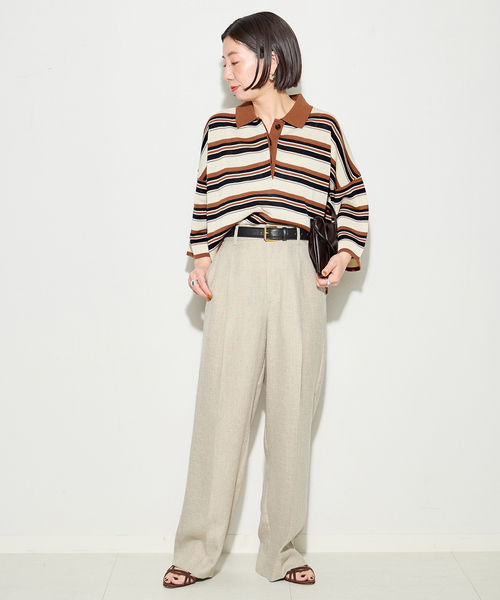 journal standard L'essage(ジャーナルスタンダードレサージュ)の「ボーダー襟つきニット(ニット/セーター・レディース・ブラウン/ブラック・FREE)」の7枚目の写真