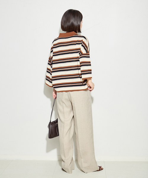 journal standard L'essage(ジャーナルスタンダードレサージュ)の「ボーダー襟つきニット(ニット/セーター・レディース・ブラウン/ブラック・FREE)」の9枚目の写真