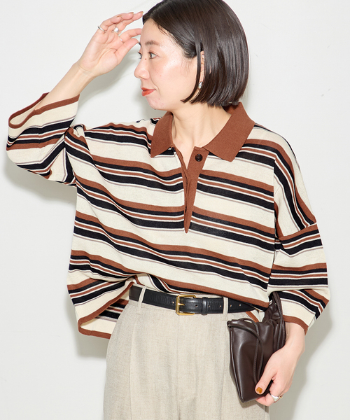 journal standard L'essage(ジャーナルスタンダードレサージュ)の「ボーダー襟つきニット(ニット/セーター・レディース・ブラウン/ブラック・FREE)」の10枚目の写真