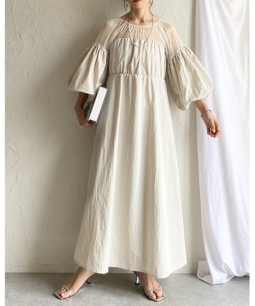 She's Closet(シーズクローゼット)の「チュールシアー トップス ドッキング ボリュームスリーブ ロングワンピース(ワンピース・レディース・アイボリー/チャコールグレー/ブラック・FREE)」の10枚目の写真