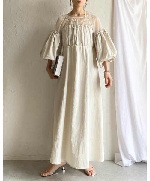 She's Closet(シーズクローゼット)の「チュールシアー トップス ドッキング ボリュームスリーブ ロングワンピース(ワンピース・レディース・アイボリー/チャコールグレー/ブラック・FREE)」の11枚目の写真