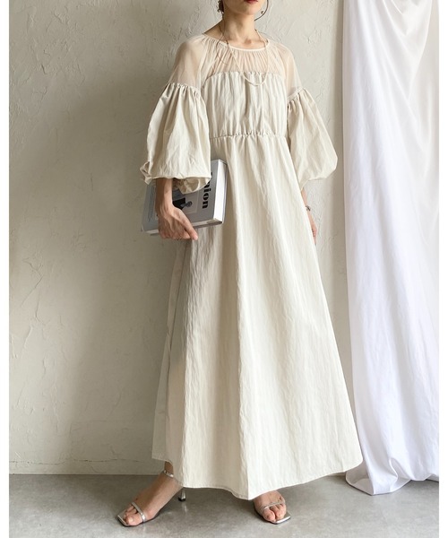 She's Closet(シーズクローゼット)の「チュールシアー トップス ドッキング ボリュームスリーブ ロングワンピース(ワンピース・レディース・アイボリー/チャコールグレー/ブラック・FREE)」の12枚目の写真