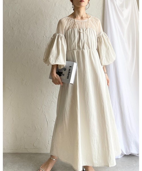 She's Closet(シーズクローゼット)の「チュールシアー トップス ドッキング ボリュームスリーブ ロングワンピース(ワンピース・レディース・アイボリー/チャコールグレー/ブラック・FREE)」の21枚目の写真