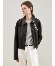 faux leather minimal jacket (black)