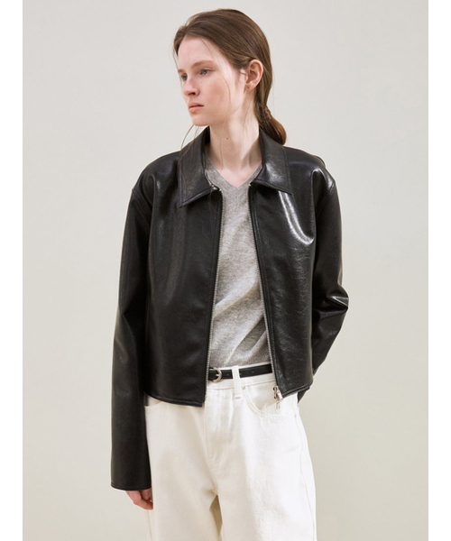 le(ル)の「faux leather minimal jacket (black)(ライダースジャケット・レディース・その他・FREE)」の1枚目の写真