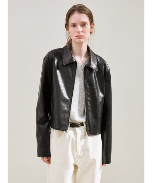 le(ル)の「faux leather minimal jacket (black)(ライダースジャケット・レディース・その他・FREE)」の2枚目の写真