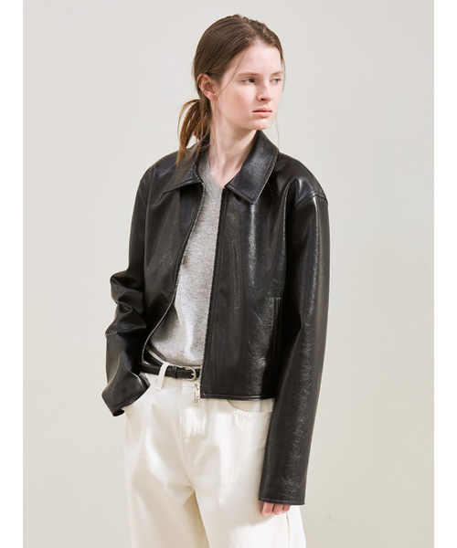 le(ル)の「faux leather minimal jacket (black)(ライダースジャケット・レディース・その他・FREE)」の4枚目の写真