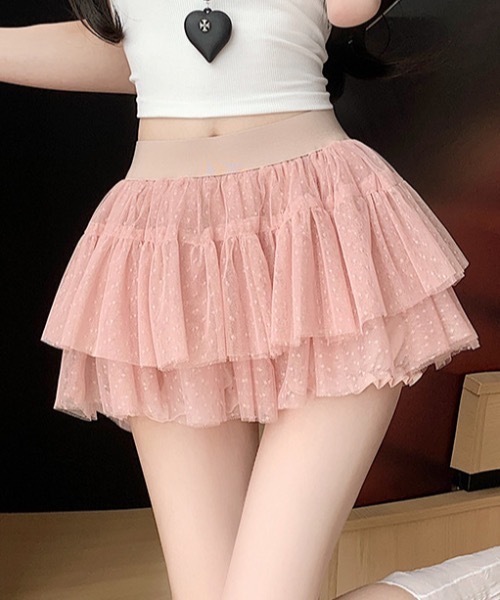 Teem Store(チームストア)の「ドット柄チュールレースティアードミニスカート スカパン(スカート・レディース・ブラック/ピンク/ホワイト・F)」の16枚目の写真