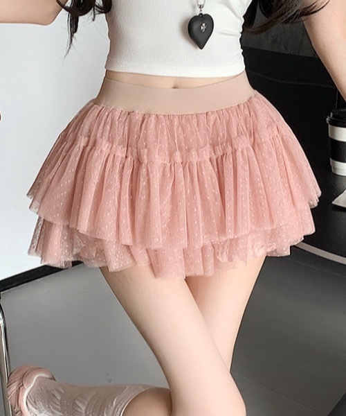 Teem Store(チームストア)の「ドット柄チュールレースティアードミニスカート スカパン(スカート・レディース・ブラック/ピンク/ホワイト・F)」の17枚目の写真