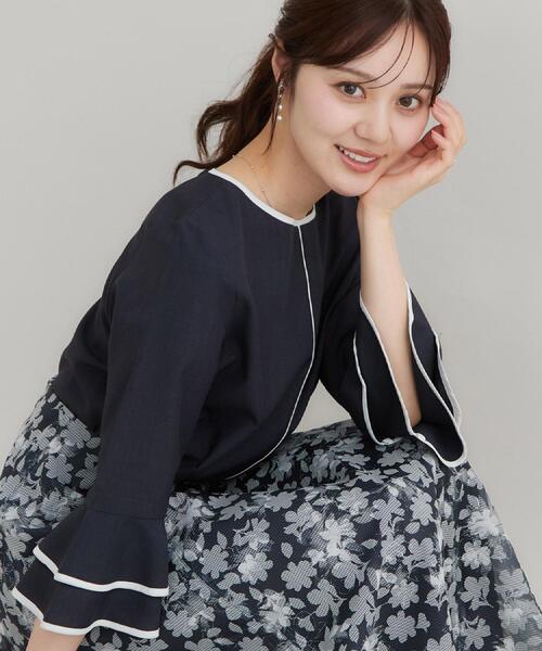 couture brooch（クチュールブローチ）の「【イージーケア・吸水速乾】配色ラッフルブラウス（シャツ/ブラウス・レディース・ネイビー系4/ブルー系9/ベージュ系その他7・40/38/36/42）」の16枚目の写真