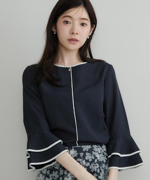 couture brooch（クチュールブローチ）の「【イージーケア・吸水速乾】配色ラッフルブラウス（シャツ/ブラウス・レディース・ネイビー系4/ブルー系9/ベージュ系その他7・40/38/36/42）」の20枚目の写真