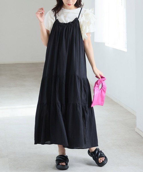 A HAPPY MARILYN(アハッピーマリリン)の「【風通るプレミアム】 ティアード切替え キャミワンピース(ワンピース・レディース・チャコール/グリーン系/ライトカーキ/オレンジ/ネイビー/ロイヤルブルー/チェック/プラム・L~LL/5L~6L/3L~4L)」の17枚目の写真