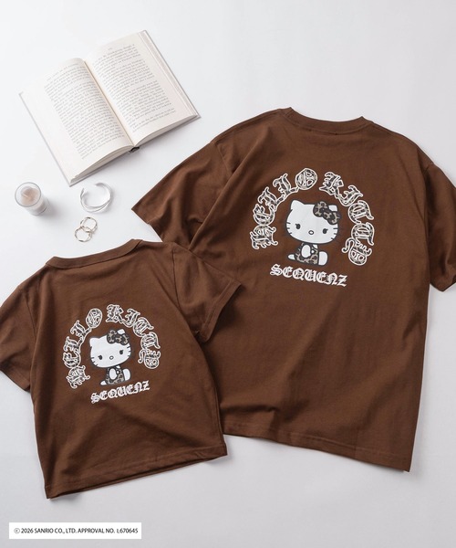 sanrio(サンリオ)の「【72】【Sanrio/サンリオ】Y2Kスタイル/ハローキティ サークルロゴ ラインストーン ワンポイント クルーネックTシャツ/バックプリント/ピチT/チビT/ユニセックス(Tシャツ/カットソー・レディース・ブラウン/スカイブルー/ブラック/ホワイト・L/M/S)」の3枚目の写真