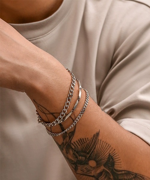 ARCHIVER（アーカイバ）の「【Bz】シルバーチェーンブレスレット 3点セット /メンズ(LEY)（ブレスレット・メンズ・シルバー・FREE）」の3枚目の写真