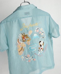 HOUSTON / ヒューストン シアーオーガンジー 和柄刺繍 スーベニア半袖シャツ レディース