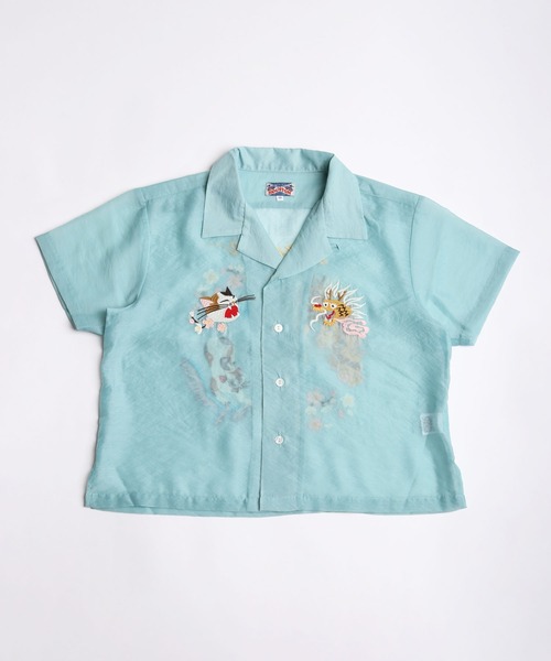 HOUSTON(ヒューストン)の「HOUSTON / ヒューストン シアーオーガンジー 和柄刺繍 スーベニア半袖シャツ レディース(シャツ/ブラウス・レディース・ブラック/マルーン/サックスブルー・1/0)」の5枚目の写真