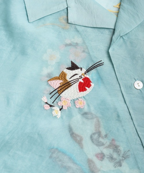 HOUSTON(ヒューストン)の「HOUSTON / ヒューストン シアーオーガンジー 和柄刺繍 スーベニア半袖シャツ レディース(シャツ/ブラウス・レディース・ブラック/マルーン/サックスブルー・1/0)」の7枚目の写真