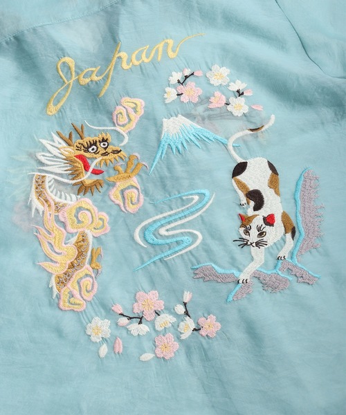 HOUSTON(ヒューストン)の「HOUSTON / ヒューストン シアーオーガンジー 和柄刺繍 スーベニア半袖シャツ レディース(シャツ/ブラウス・レディース・ブラック/マルーン/サックスブルー・1/0)」の9枚目の写真