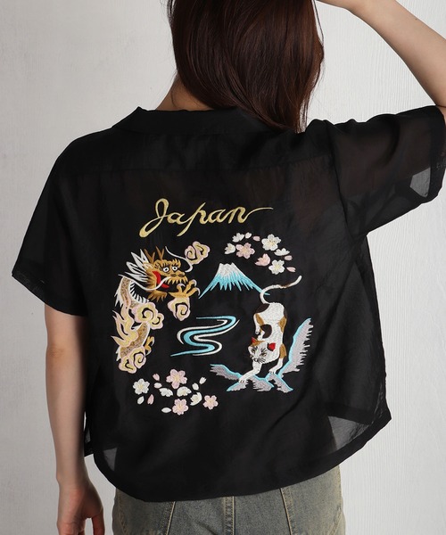 HOUSTON(ヒューストン)の「HOUSTON / ヒューストン シアーオーガンジー 和柄刺繍 スーベニア半袖シャツ レディース(シャツ/ブラウス・レディース・ブラック/マルーン/サックスブルー・1/0)」の18枚目の写真