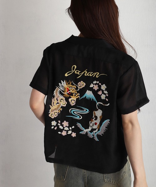 HOUSTON(ヒューストン)の「HOUSTON / ヒューストン シアーオーガンジー 和柄刺繍 スーベニア半袖シャツ レディース(シャツ/ブラウス・レディース・ブラック/マルーン/サックスブルー・1/0)」の19枚目の写真