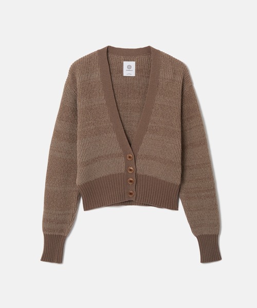 SEAGREEN(シーグリーン)の「SEAGREEN(シーグリーン) WOOL WASHI KNIT CARDIGAN(カーディガン/ボレロ・レディース・アイボリー/ブラウン・F)」の1枚目の写真