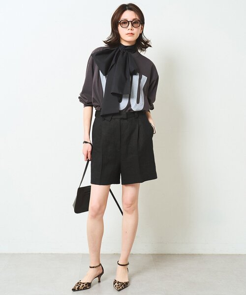 Whim Gazette（ウィムガゼット）の「リネンハーフタックパンツ（その他パンツ・レディース・ブラック/ベージュ・FREE）」の8枚目の写真