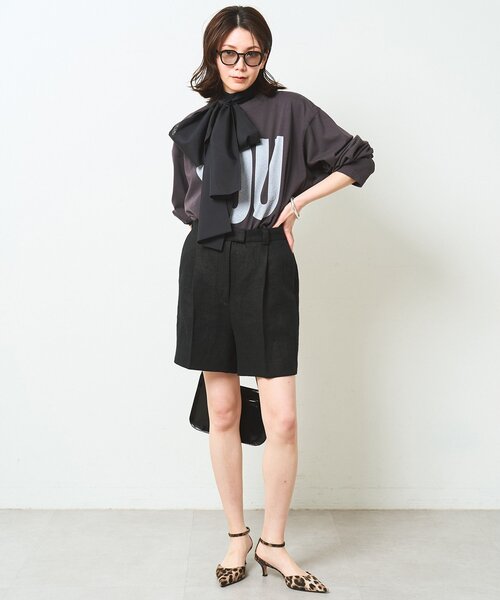 Whim Gazette（ウィムガゼット）の「リネンハーフタックパンツ（その他パンツ・レディース・ブラック/ベージュ・FREE）」の4枚目の写真