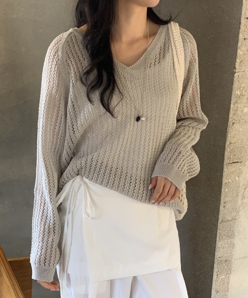 セール】ゆるっと抜け感レイヤード。 メッシュサマーニット 透かし編み