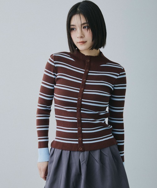 Clum(クルム)の「border rib knit cardigan / ボーダーリブニットカーディガン(カーディガン/ボレロ・レディース・ネイビー/ブラウン・FREE)」の17枚目の写真