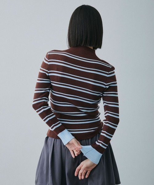 Clum(クルム)の「border rib knit cardigan / ボーダーリブニットカーディガン(カーディガン/ボレロ・レディース・ネイビー/ブラウン・FREE)」の15枚目の写真