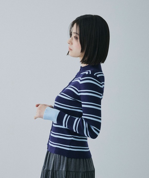 Clum(クルム)の「border rib knit cardigan / ボーダーリブニットカーディガン(カーディガン/ボレロ・レディース・ネイビー/ブラウン・FREE)」の21枚目の写真