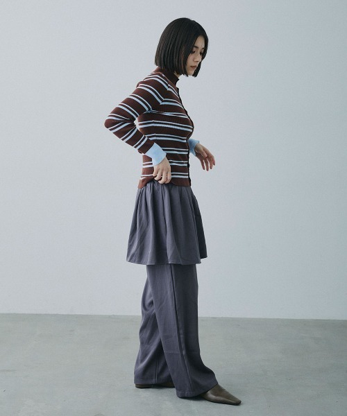Clum(クルム)の「border rib knit cardigan / ボーダーリブニットカーディガン(カーディガン/ボレロ・レディース・ネイビー/ブラウン・FREE)」の3枚目の写真