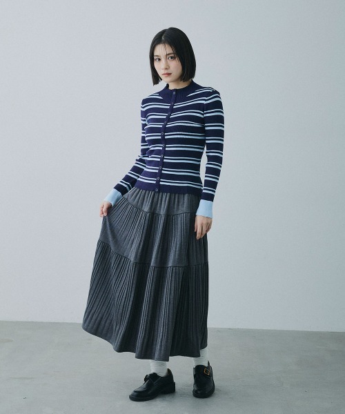 Clum(クルム)の「border rib knit cardigan / ボーダーリブニットカーディガン(カーディガン/ボレロ・レディース・ネイビー/ブラウン・FREE)」の7枚目の写真
