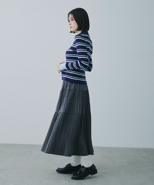 Clum(クルム)の「border rib knit cardigan / ボーダーリブニットカーディガン(カーディガン/ボレロ・レディース・ネイビー/ブラウン・FREE)」の11枚目の写真