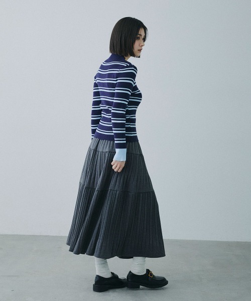 Clum(クルム)の「border rib knit cardigan / ボーダーリブニットカーディガン(カーディガン/ボレロ・レディース・ネイビー/ブラウン・FREE)」の13枚目の写真