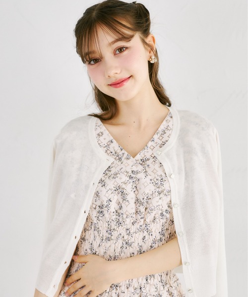 tocco closet(トッコ クローゼット)の「UVカット&接触冷感&花粉防止&ハンドウォッシュ♪フラワー釦シアーカーディガン(カーディガン/ボレロ・レディース・サックスブルー/ピンク/オフホワイト・M)」の16枚目の写真
