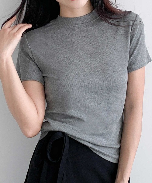 LOWO(ロワ)の「プチハイネックリブストレッチ半袖カットソー(Tシャツ/カットソー・レディース・ホワイト/グレー/ブラック/ダークパープル・FREE)」の8枚目の写真