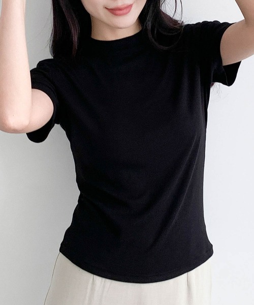 LOWO(ロワ)の「プチハイネックリブストレッチ半袖カットソー(Tシャツ/カットソー・レディース・ホワイト/グレー/ブラック/ダークパープル・FREE)」の11枚目の写真